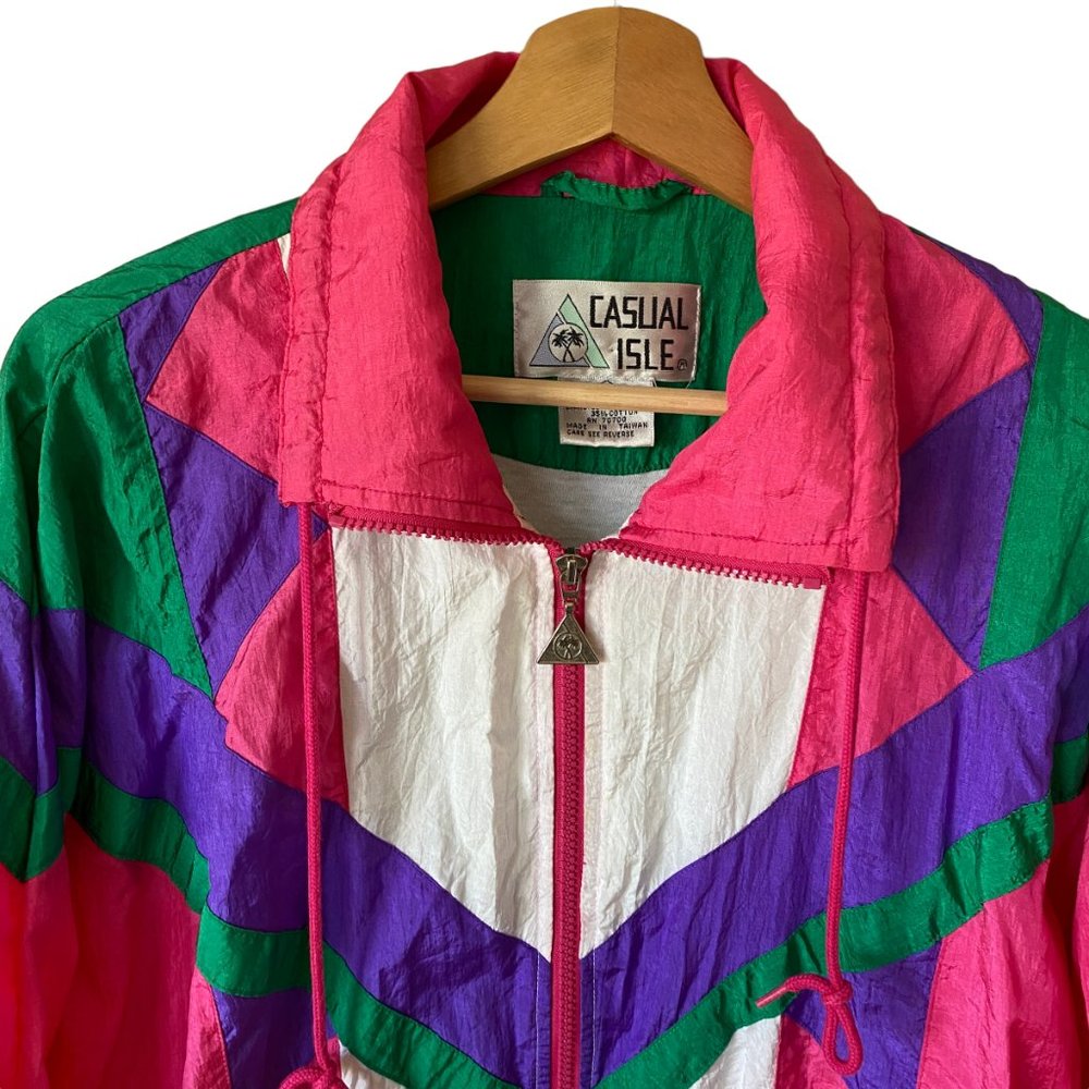 Vintage Y2K Color blocking Granny Track Jacket Nylon Windbreaker 90's Jacket - Picture 4 of 16